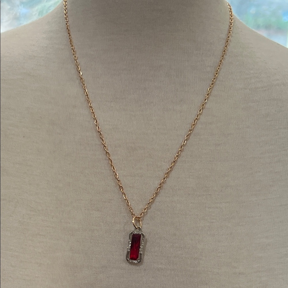Artisan Gold Necklace with Red Accent